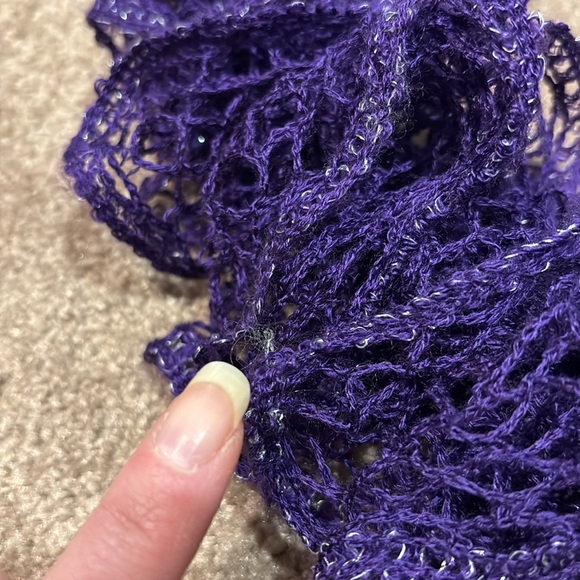 Handmade Deep Purple scarf- silver threads - soft ruffles dress scarf 72” long - Picture 6 of 9